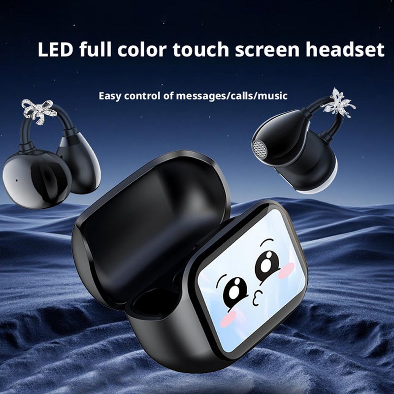 Open Ear Clip Headphones Wireless Earbuds, Waterproof Clip On Headphones with Wireless LED Touch Screen, Open Ear Headphone for Pad Tablet Laptop Android Phones (silvery Butterfly 1set) - Image 2